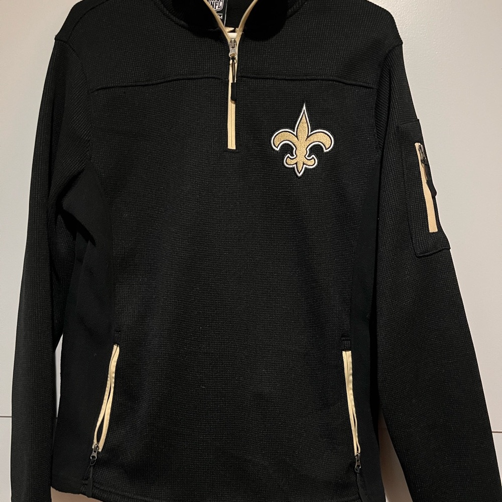 New Orleans Saints Black Gold 1/4 Zip Up Pullover NFL Apparel Mens Size Small